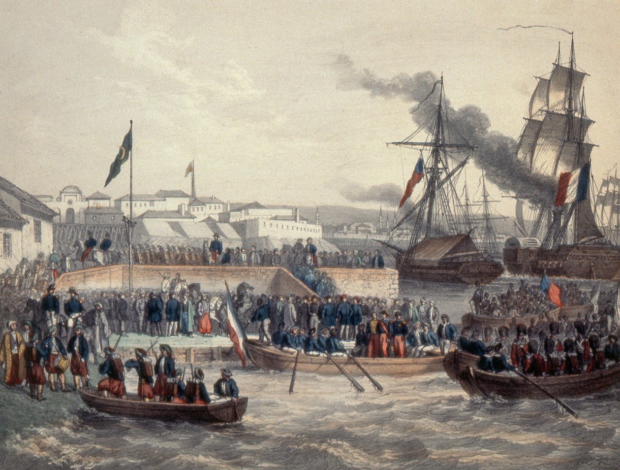 Englantilaiset ja ranskalaiset joukot poistumassa maihin Marshall St Arnaudin käskystä, 1854 tekijältä French School