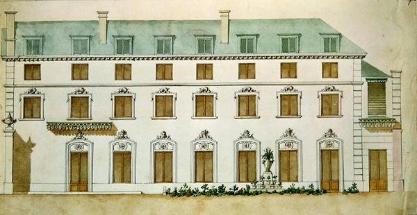 Talon julkisivu rue Fortuneessa, osti Honore de Balzac (1799-1850) vuonna 1847 (wc paperilla) tekijältä French School