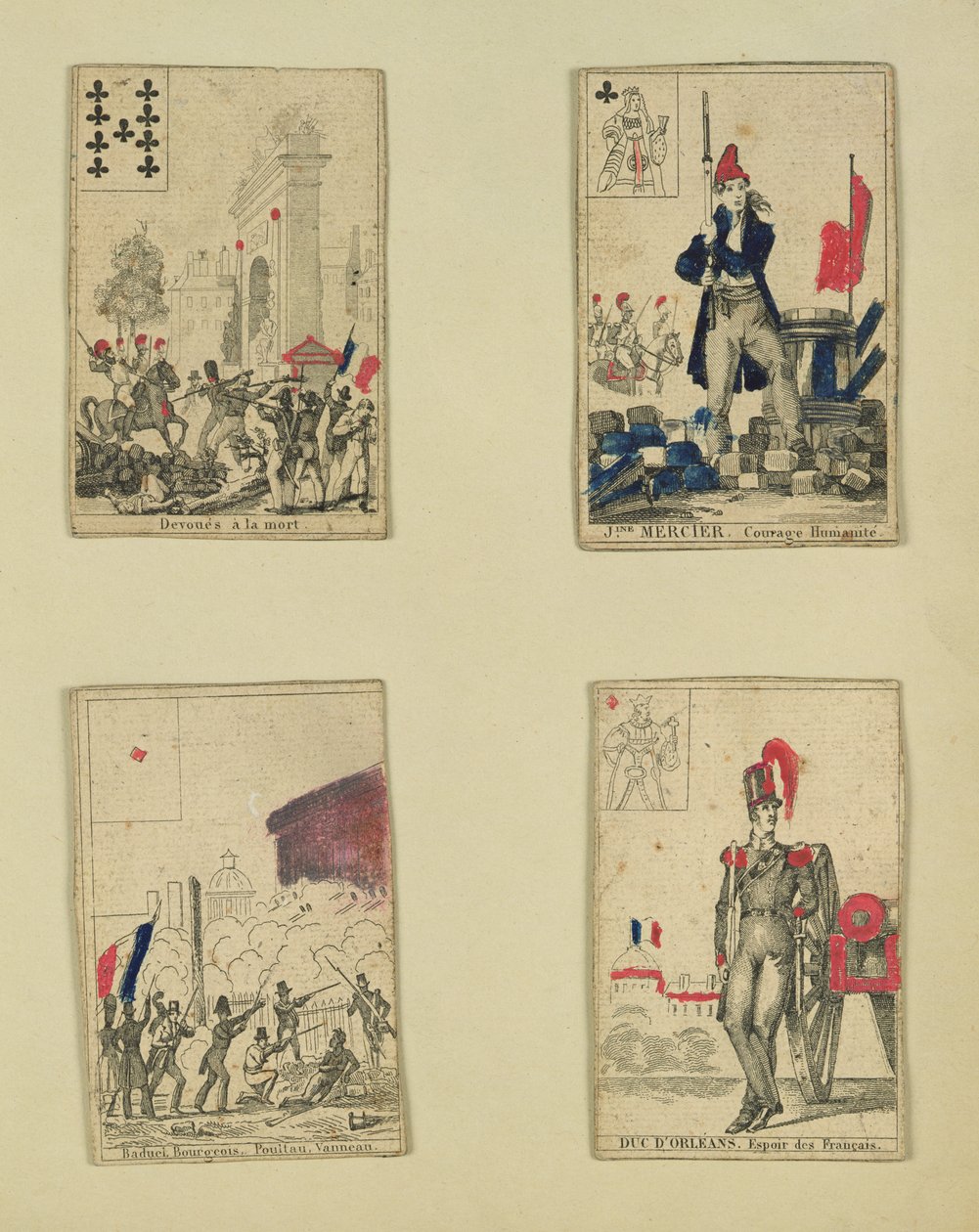 Neljä pelikorttia heinäkuun 1830, 1831 sankareiden muistoksi tekijältä French School