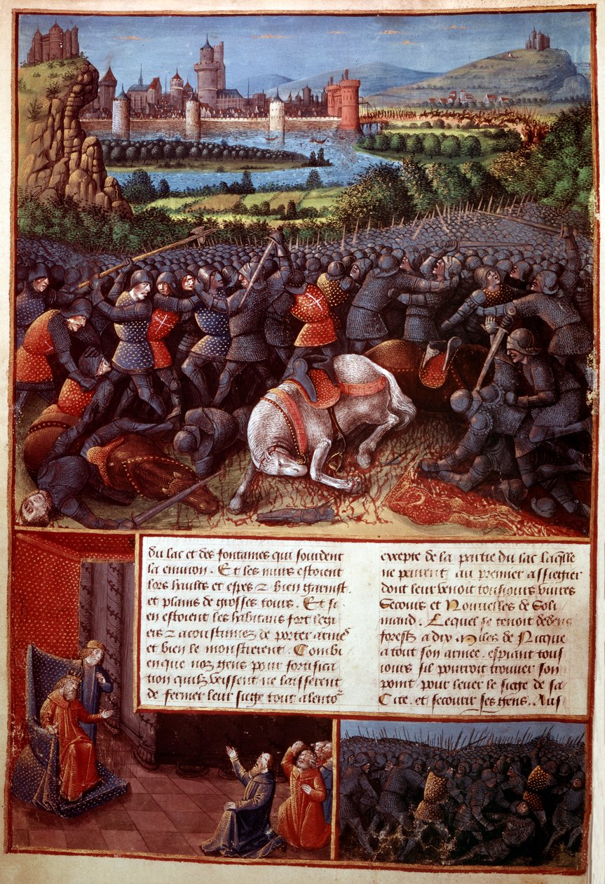 Fr 5594, f.37v Taistelukohtaus, Passages faits Outremer, kirjoittanut Sebastian Marmoret, n. 1490 tekijältä French School
