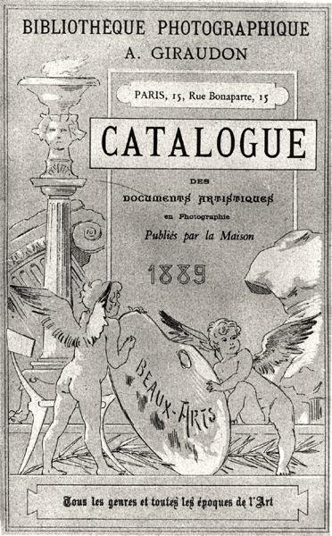 Bibliotheque Photographie Giraudonin julkaiseman valokuvataiteellisten asiakirjojen luettelon etukansi, 1889 tekijältä French School