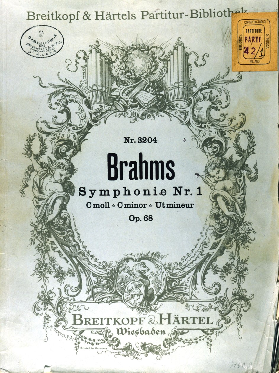 Johannes Brahmsin (1833 - 1897) ensimmäisen sinfonian partituurin etukappale tekijältä French School