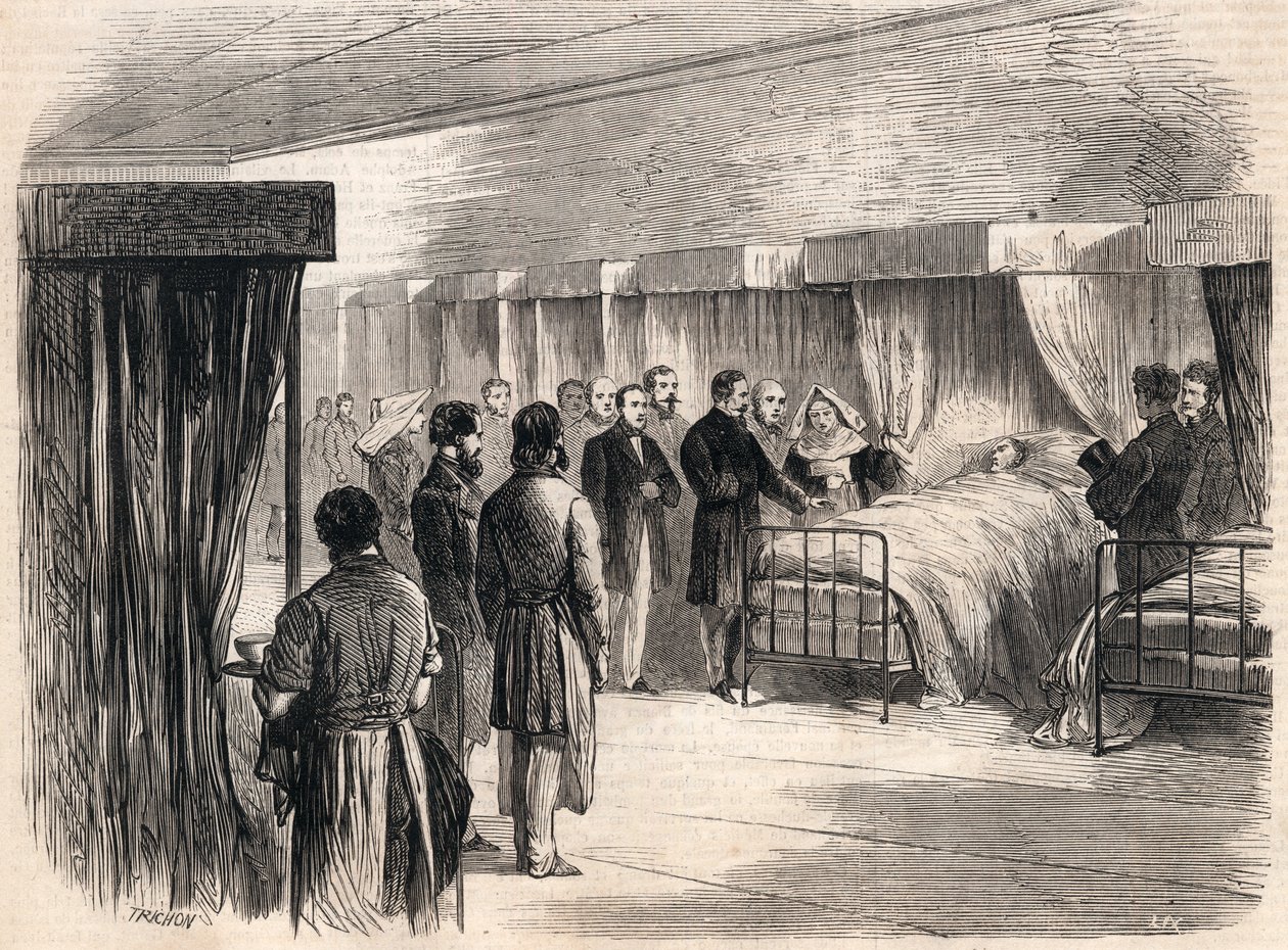 Hotel Dieu, Pariisi, Ranska : Napoleon III vierailee kolerapotilaiden luona vuonna 1865. tekijältä French School