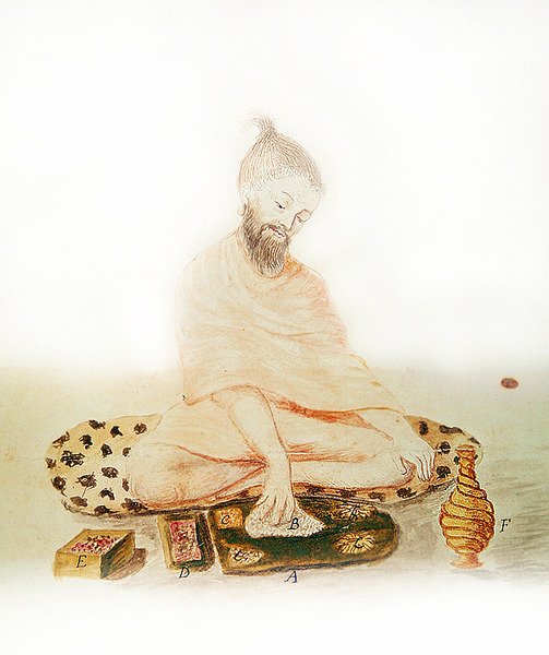Indian Missionary Eating, 1688 (värikaiverrus) tekijältä French School