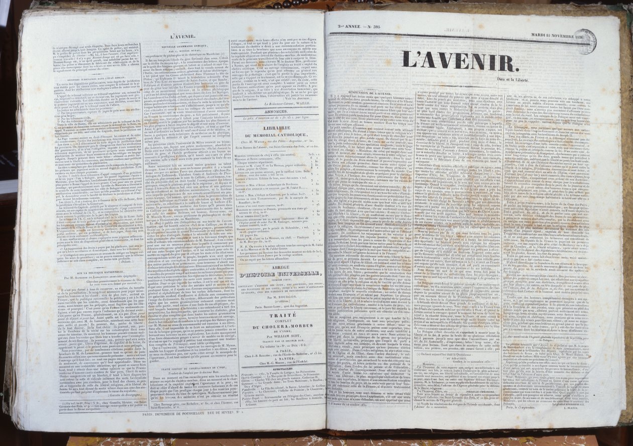 LAvenir-lehden viimeinen numero, 16. marraskuuta 1830 (painettu paperi) tekijältä French School