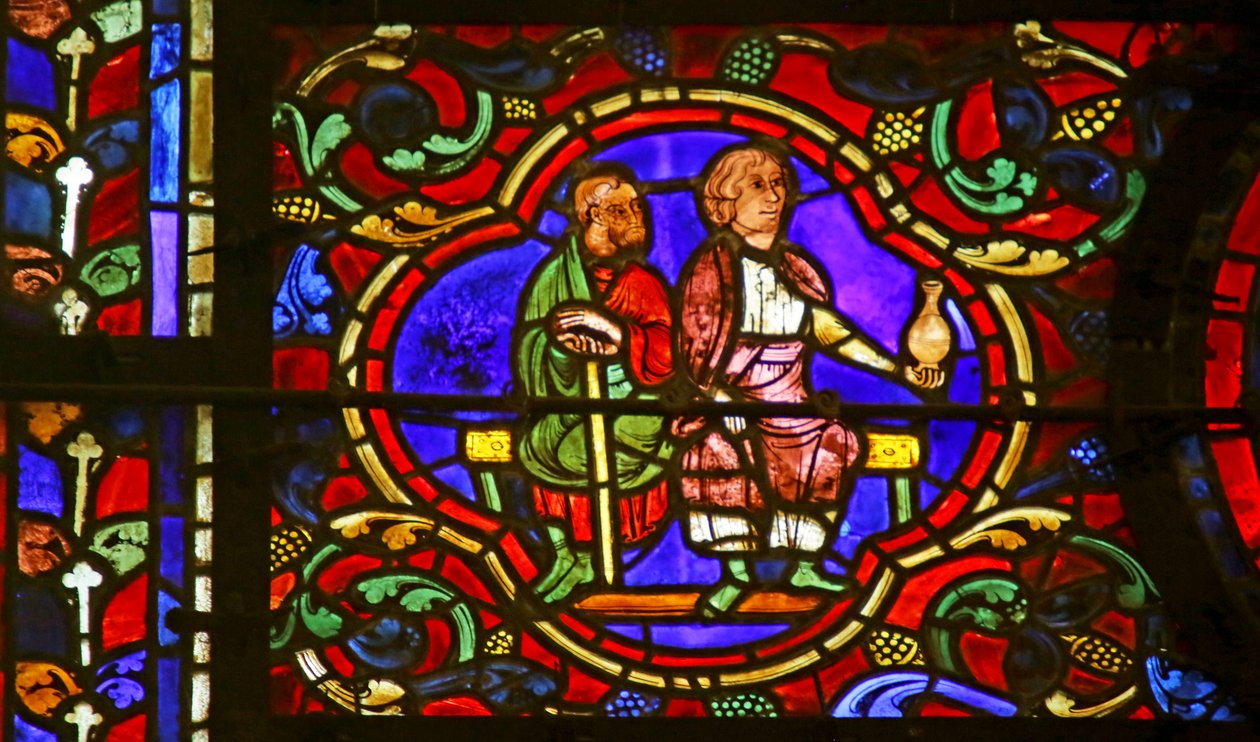 Mga nanonood, isa na may hawak na prasko, eksena mula sa Life of St. Martin, Chartres Cathedral finn tekijältä French School