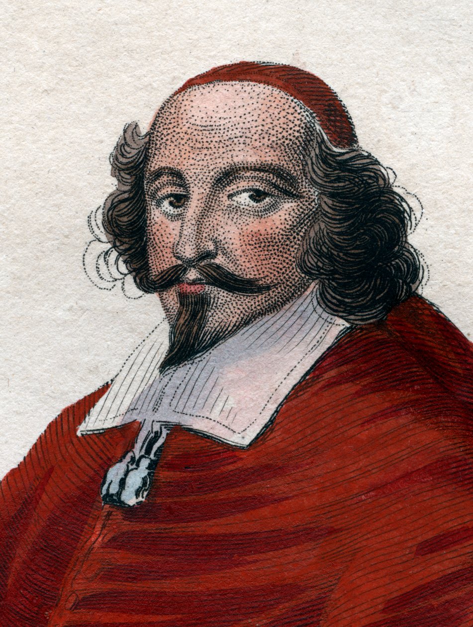 Jules Mazarinin (1602-1661), ranskalaisen italialaisen kardinaalin, diplomaatin ja poliitikon muotokuva. tekijältä French School