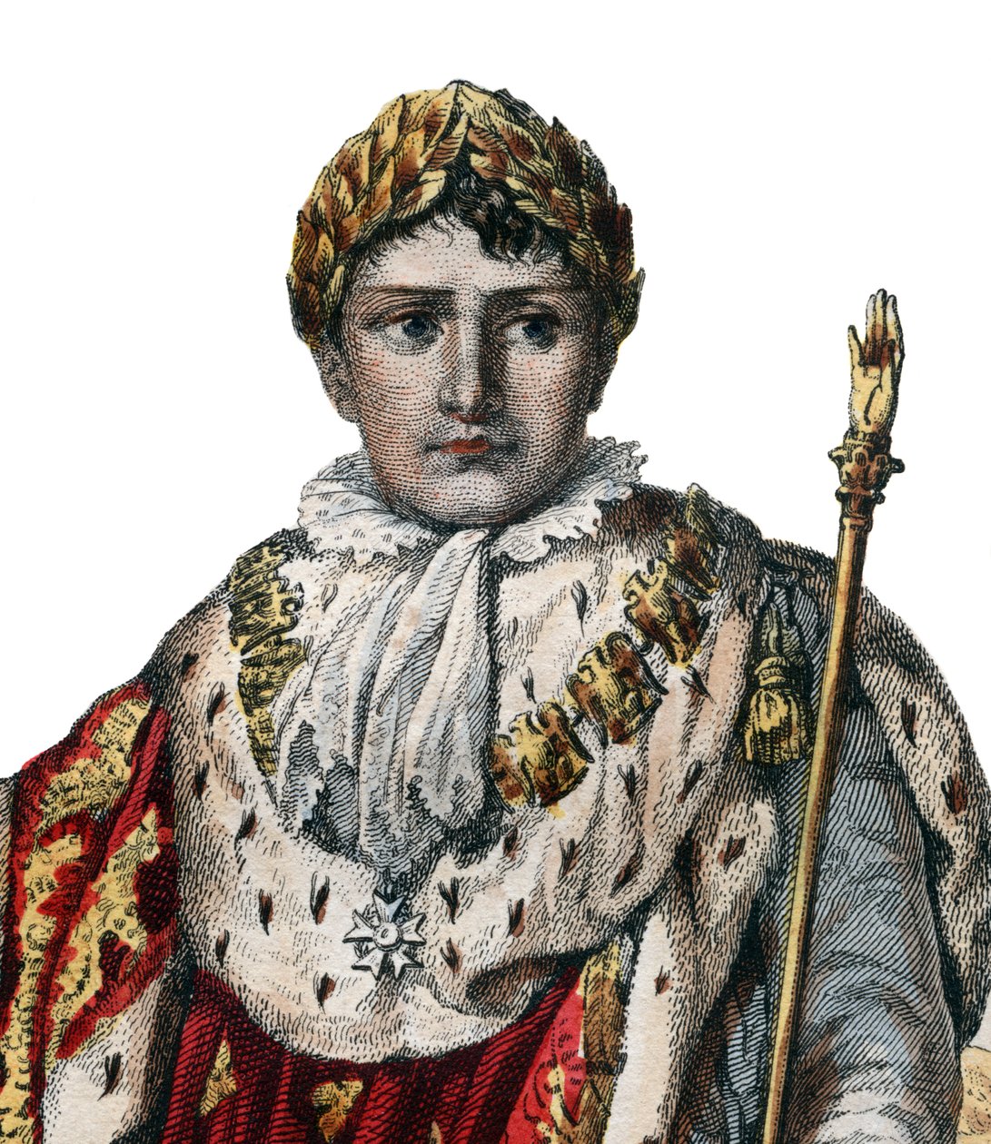 Napoleon I:n (Napoleon Bonaparte) (1769-1821), Ranskan keisarin, muotokuva keisarillisissa asuissa. tekijältä French School