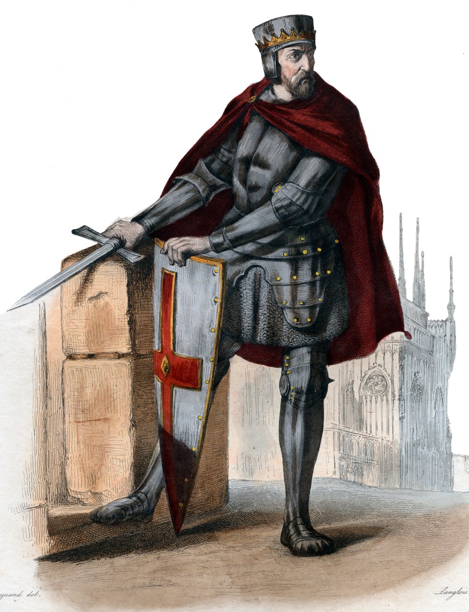 Simon IV de Montfortin, Leicesterin 5. jaarlin (1150-1218), ranskalaisen aatelisen, muotokuva. tekijältä French School