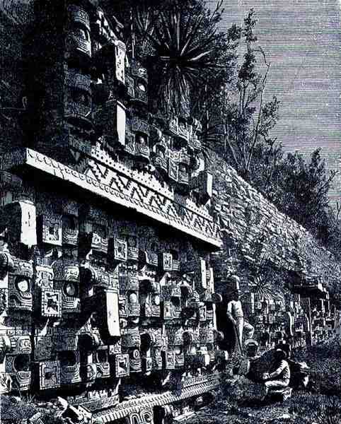 Kaaban ensimmäisen palatsin rauniot, The Ancient Cities of the New World, kirjoittanut Claude-Joseph-Desire Charnay, pubi. 1887 tekijältä French School