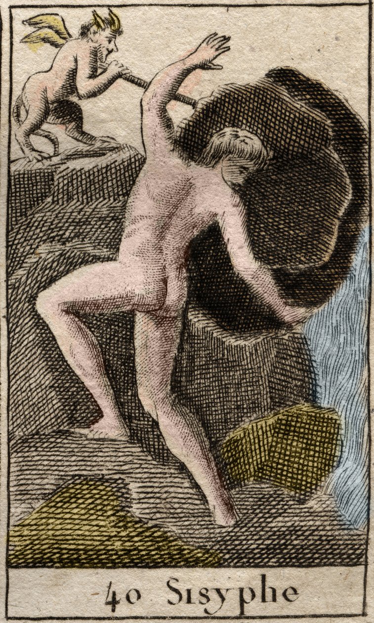 Sisyphus, kuvitus Mythology of Youthista, 1803 tekijältä French School
