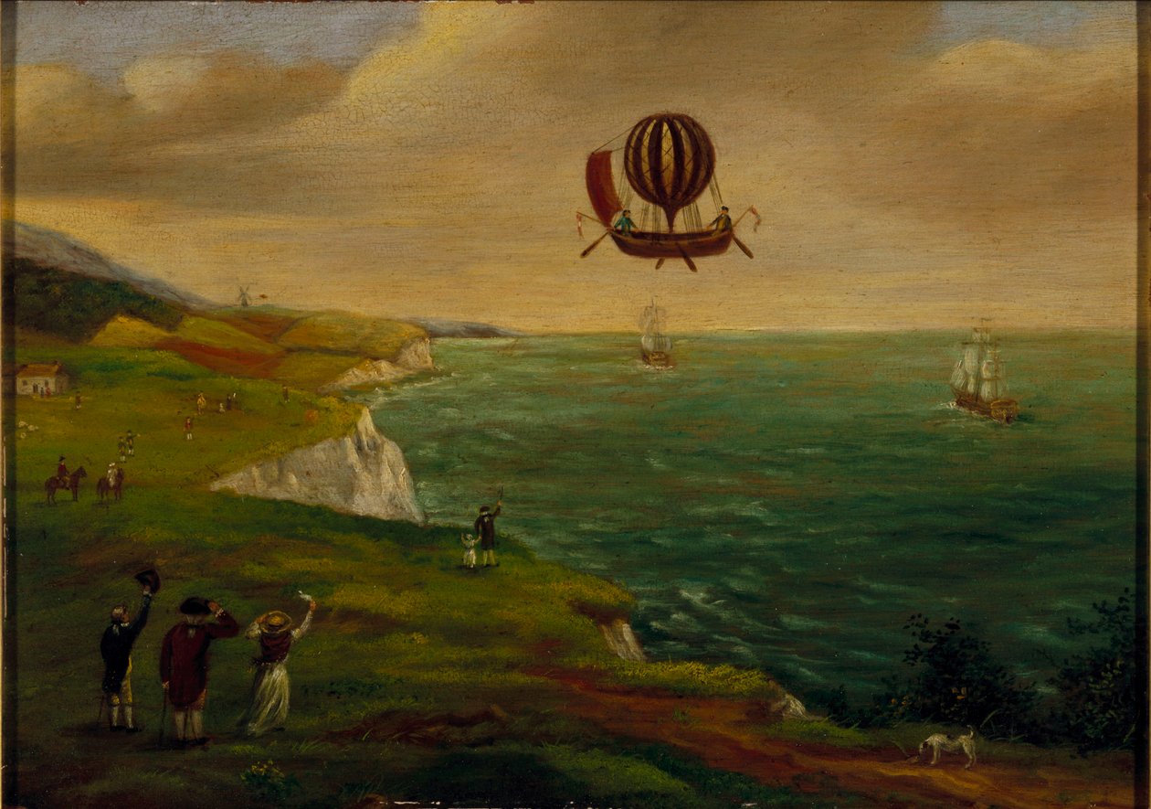 Ensimmäinen Englannin kanaalin ylitys ilmapallolla, 7. tammikuuta 1785, n. 1785 tekijältä French School