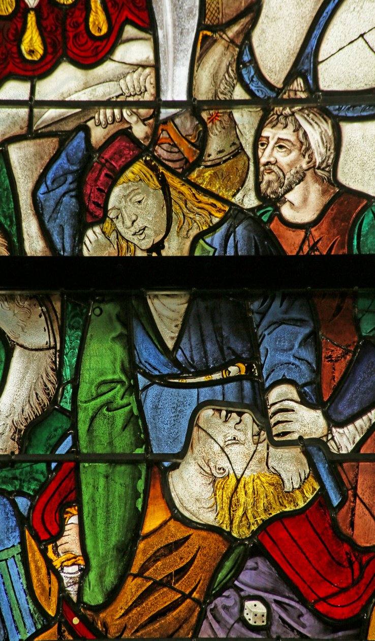 Ikkuna, joka kuvaa Kristuksen vaatteiden arpomista ristiinnaulitsemisen yhteydessä, detalji 2921604, 1500-10. tekijältä French School