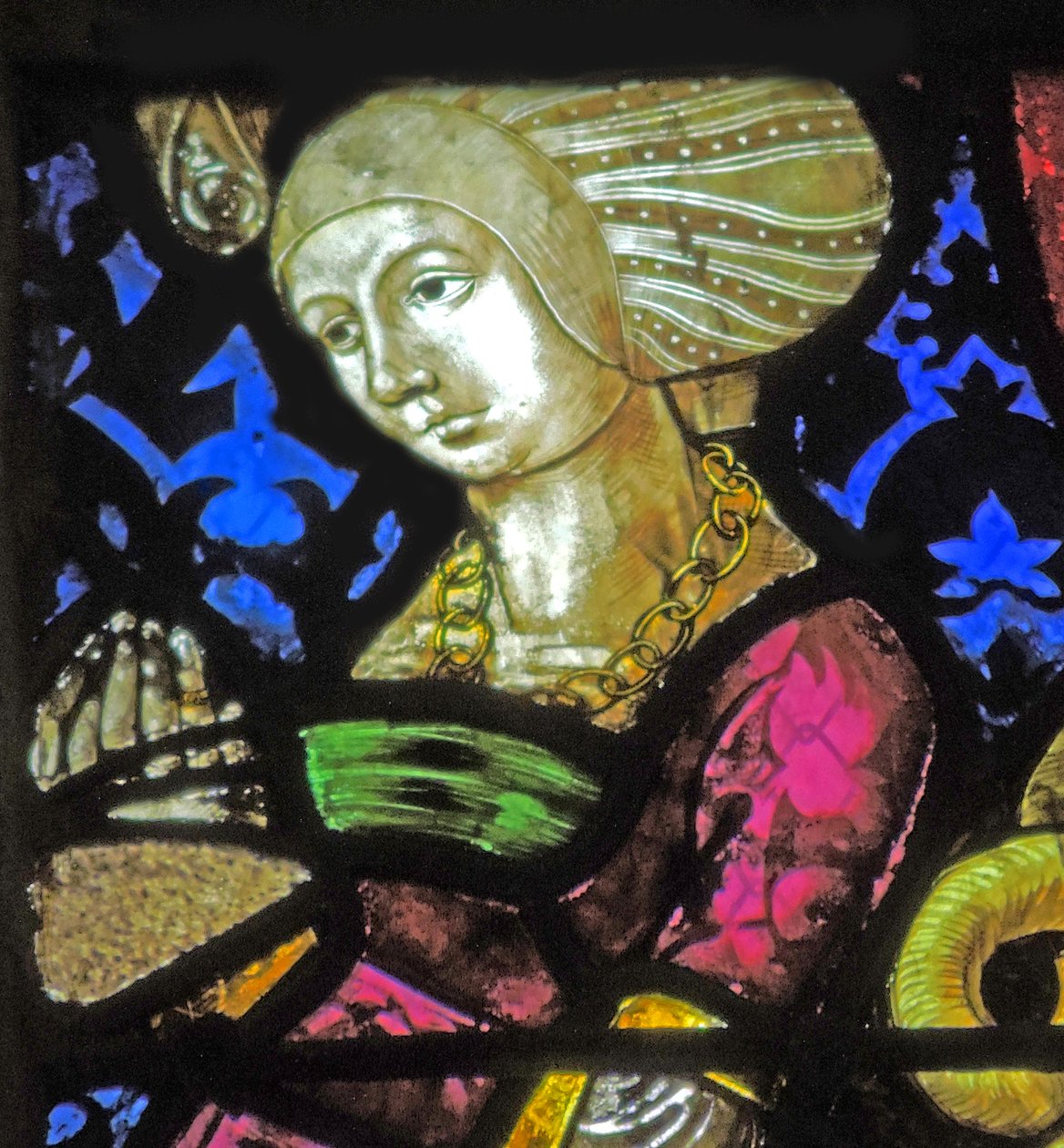 Ikkuna, jossa on lahjoittaja Margaret de Neufchatel tekijältä French School