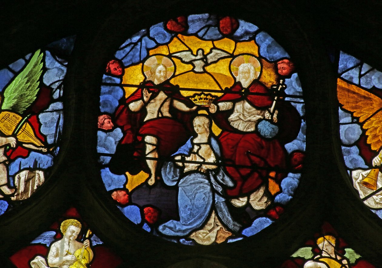 Ikkuna, joka kuvaa Neitsyt Kolminaisuuden kruunaamista, noin 1495. tekijältä French School