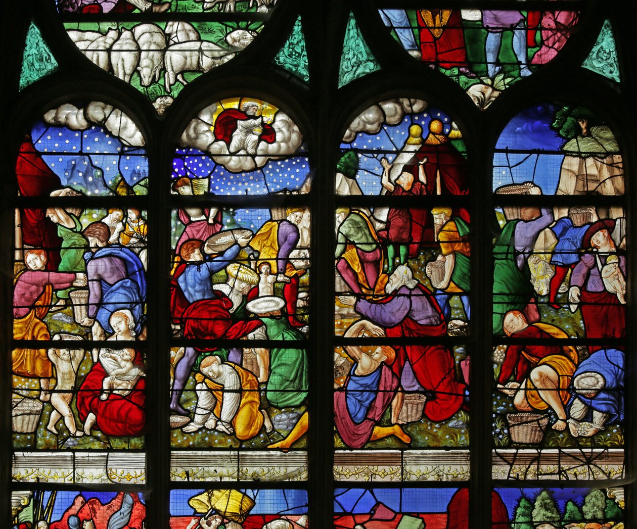 Ikkuna, jossa israelilaiset keräävät mannaa erämaassa, 1534 tekijältä French School