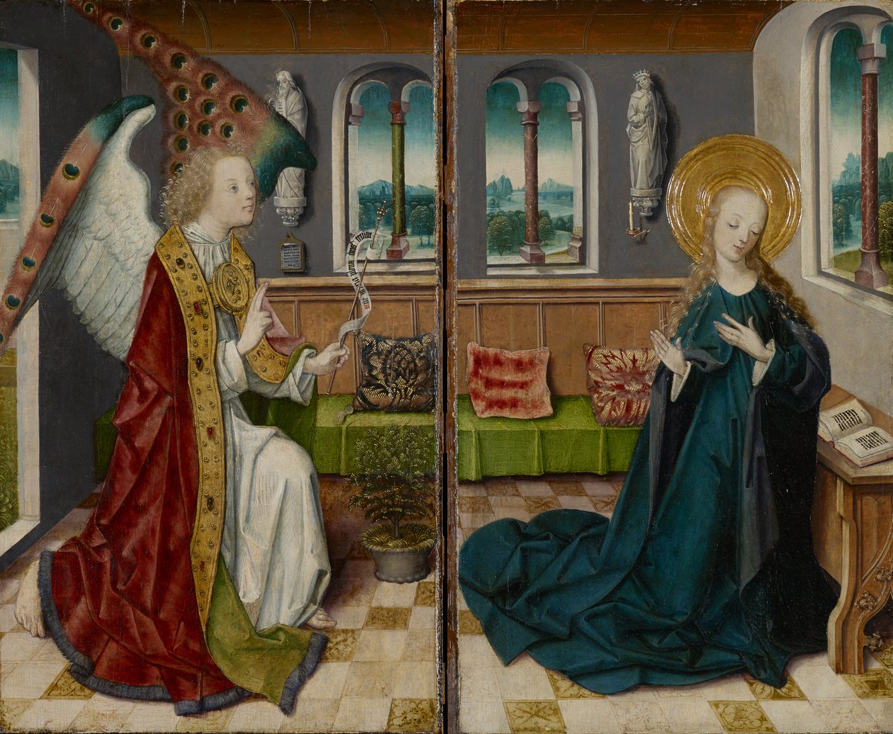 Marian ilmestys, 1490 (sekatekniikka puulle) tekijältä German School