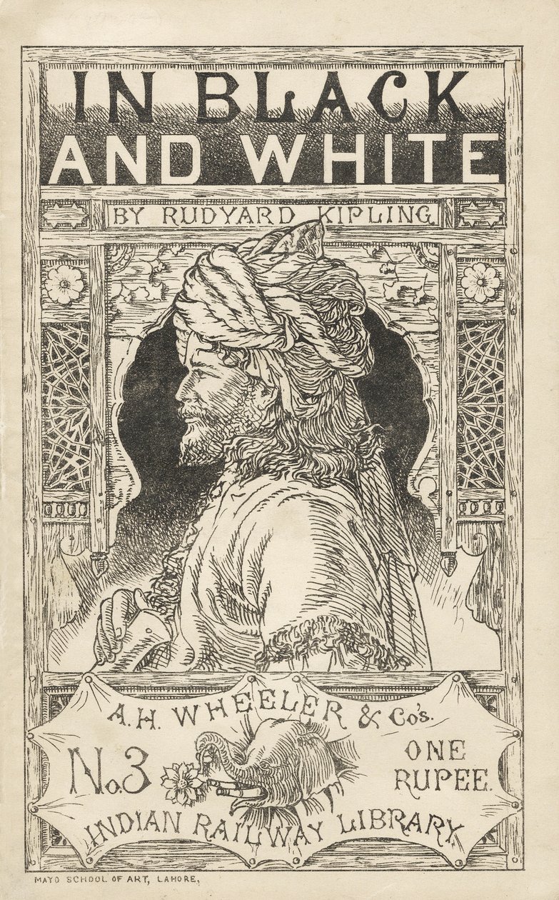 Mustavalkoisena, Rudyard Kipling (1865 - 1936), kuvitus A.H. Wheeler & Cos Indian Railway Librarysta, pub. 1888 tekijältä Indian School
