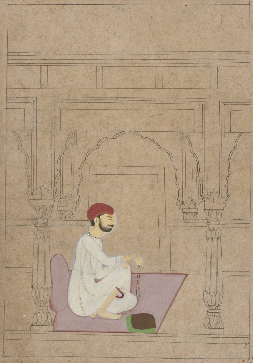 Meditoiva askeettinen, n. 1730 (guassi ja muste kiiltävälle paperille) tekijältä Indian School