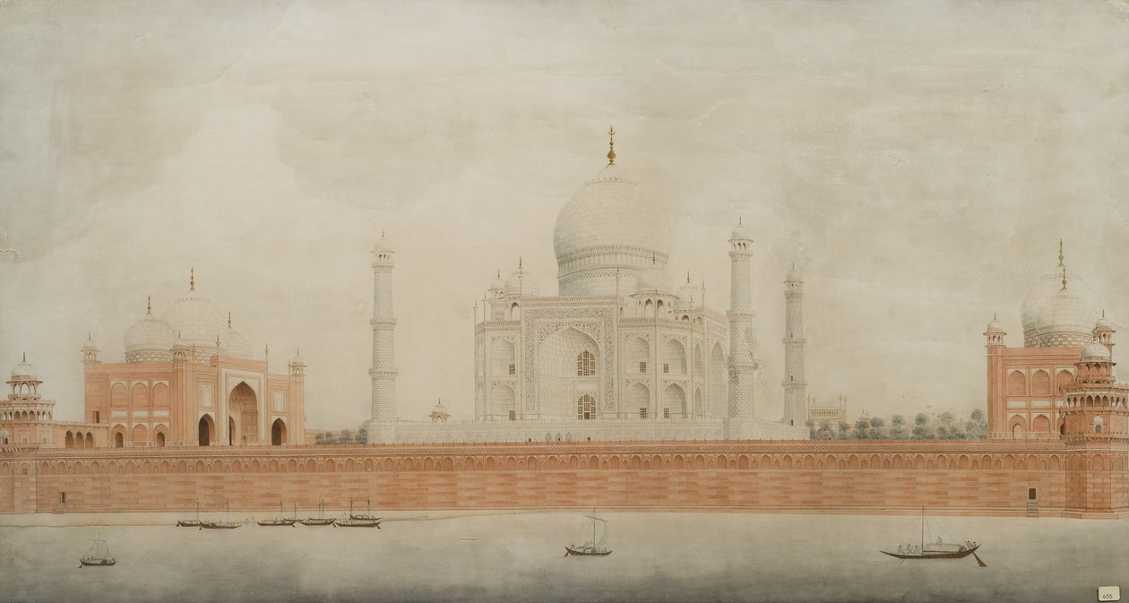 Taj Mahalin pohjoiskorkeus, Agra, 1820 (wc paperilla) tekijältä Indian School