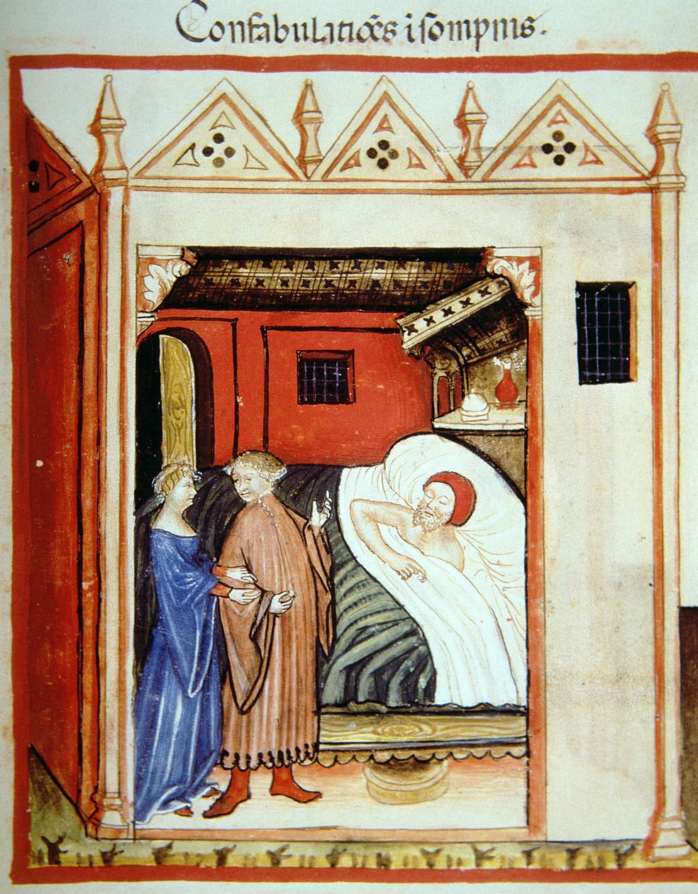 Fol.101v Sleeptalking, kuvitus Tacuinum Santiatis Codex Vindobonensisista tekijältä Italian School