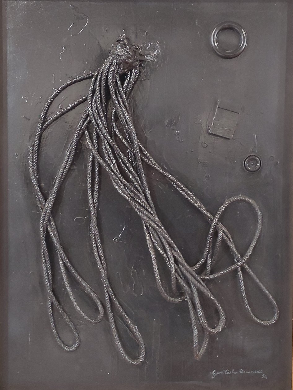 G. C. Riccardi, Combustione n. 3, 1990, sekatekniikka kankaalle, 60x80, Arpino, Umberto Mastroianni -säätiö, Italia. tekijältä Gian Carlo Riccardi