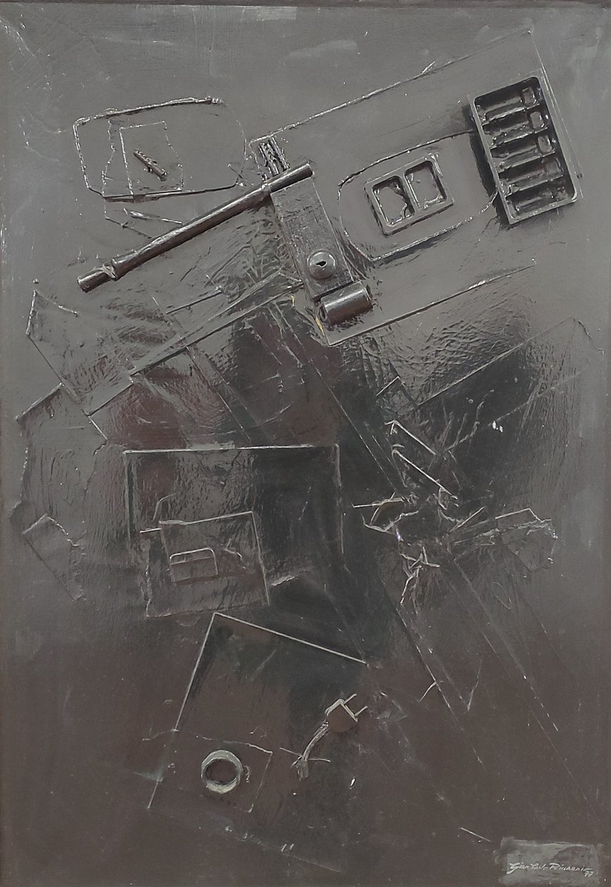 G. C. Riccardi, Combustione n. 1, 1977, sekatekniikka kankaalle, 60x80, Arpino, Umberto Mastroianni -säätiö, Italia. tekijältä Gian Carlo Riccardi
