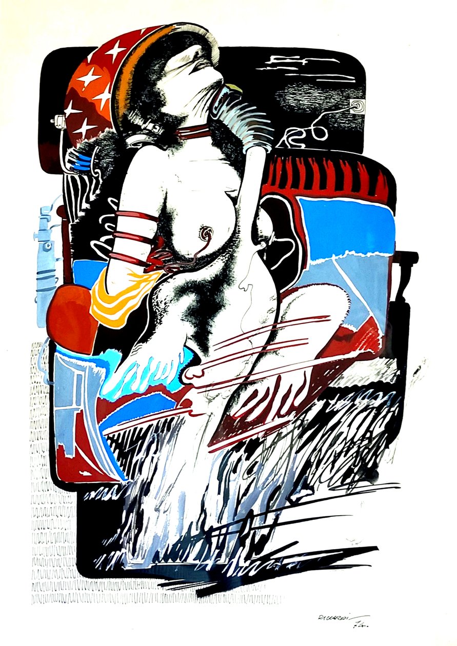 G. C. Riccardi, Leda ja joutsen, 1974, Tinte auf Papier, 50x70, Italia. tekijältä Gian Carlo Riccardi
