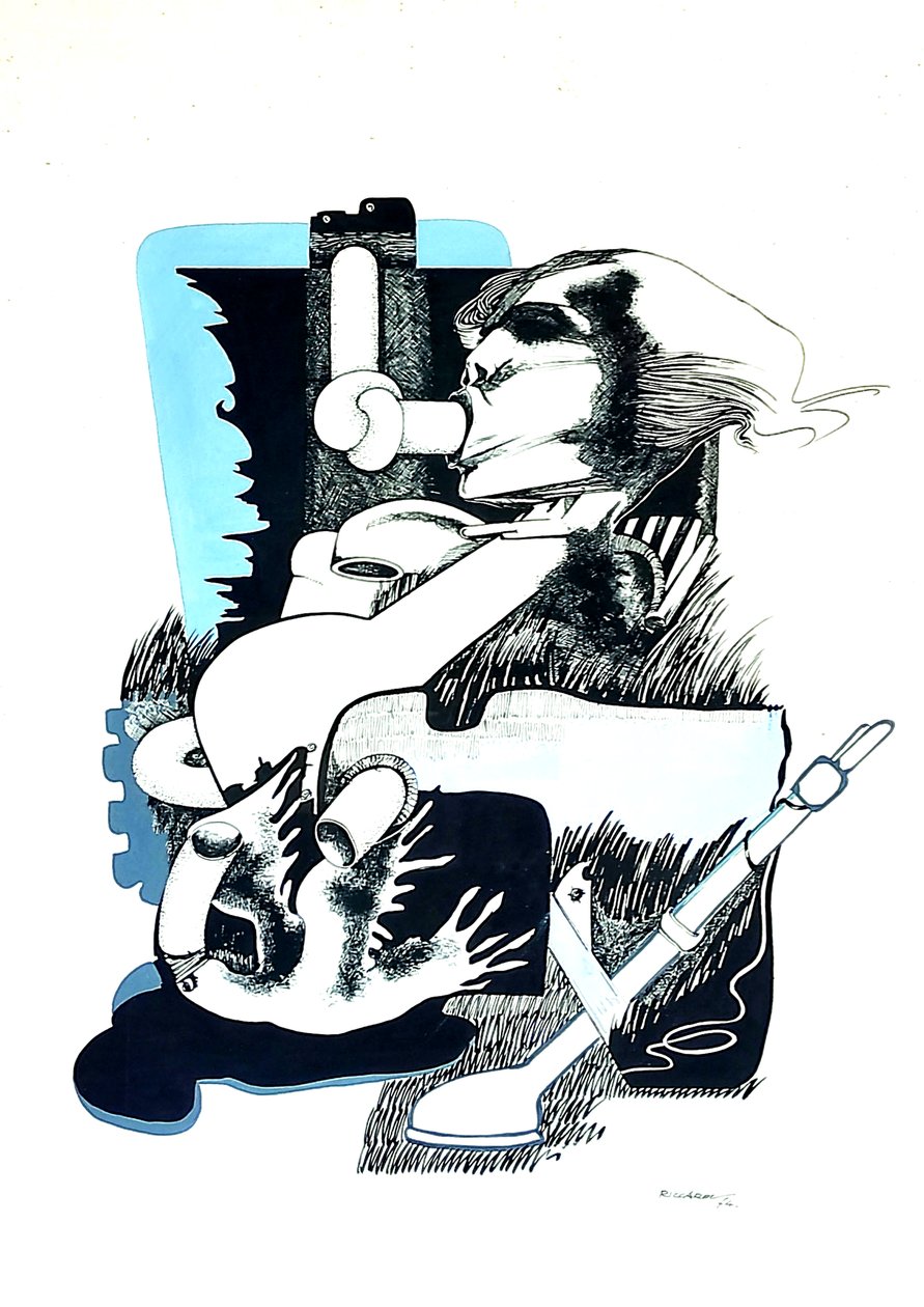 G. C. Riccardi, Proposta e Stop, 1974, Tinte auf Papier, 40x70, Italia. tekijältä Gian Carlo Riccardi