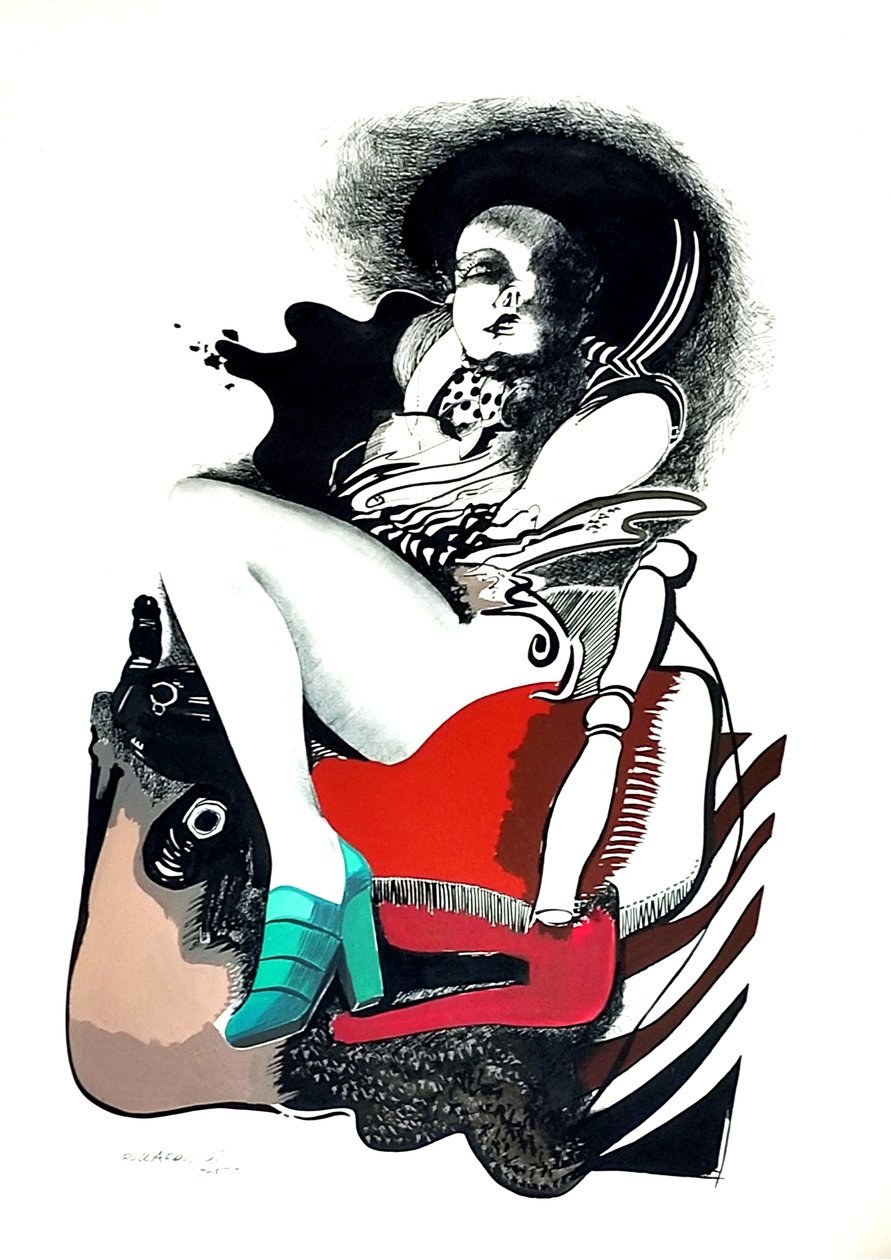 G. C. Riccardi, Nimetön, 1974, Tinte auf Papier, 40x70, Italia. tekijältä Gian Carlo Riccardi