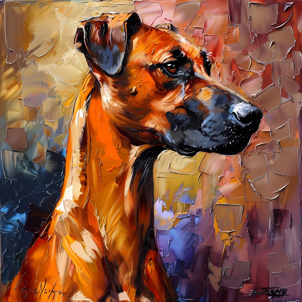 Abstrakti Rhodesian Ridgeback koira maalaus, seinäkoriste, kankaalle tulosteita tekijältä F. Abderrahim