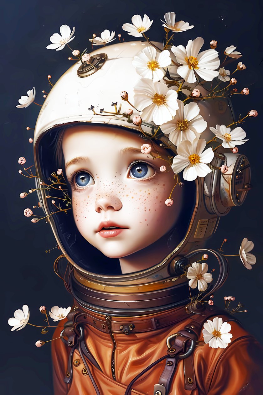 lapsi astronautti planeetalla Kukat, mukautettuja kuvapainatuskokoja tekijältä F. Abderrahim