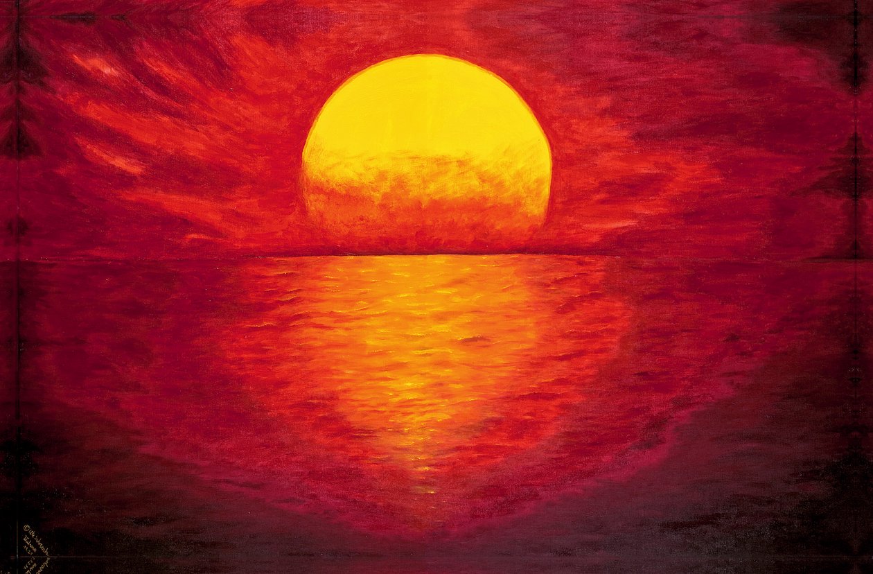 Tulinen auringonlasku meren rannalla tekijältä Ute Schramke