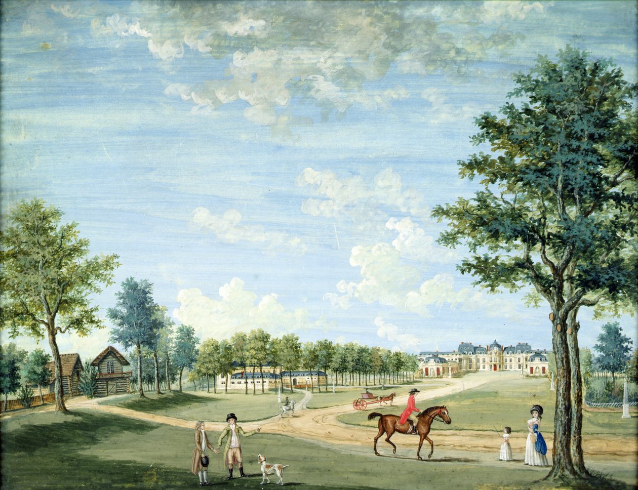 Chateau of Raincy, tallit ja venäläinen kylä, n. 1754-93 tekijältä 1717 1806 Carmontelle