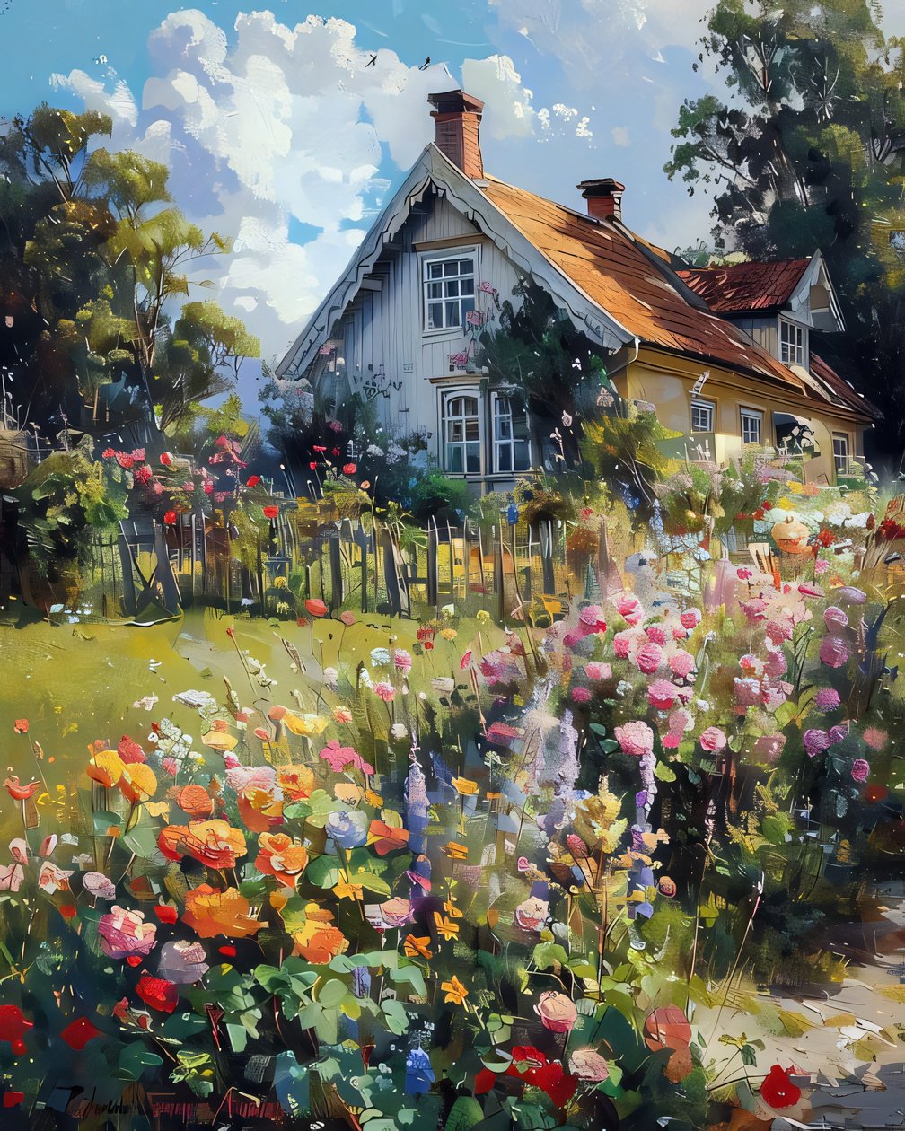 Puutarha vanhan talon nostalginen Itä-Euroopan talo | canvas tulosteet tekijältä F. Abderrahim