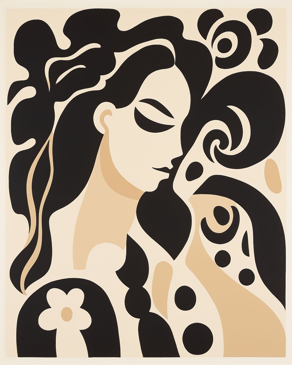 Beige  musta abstrakti maalaus nainen Henri Matisse tyyli kankaalle tulostaa tekijältä F. Abderrahim