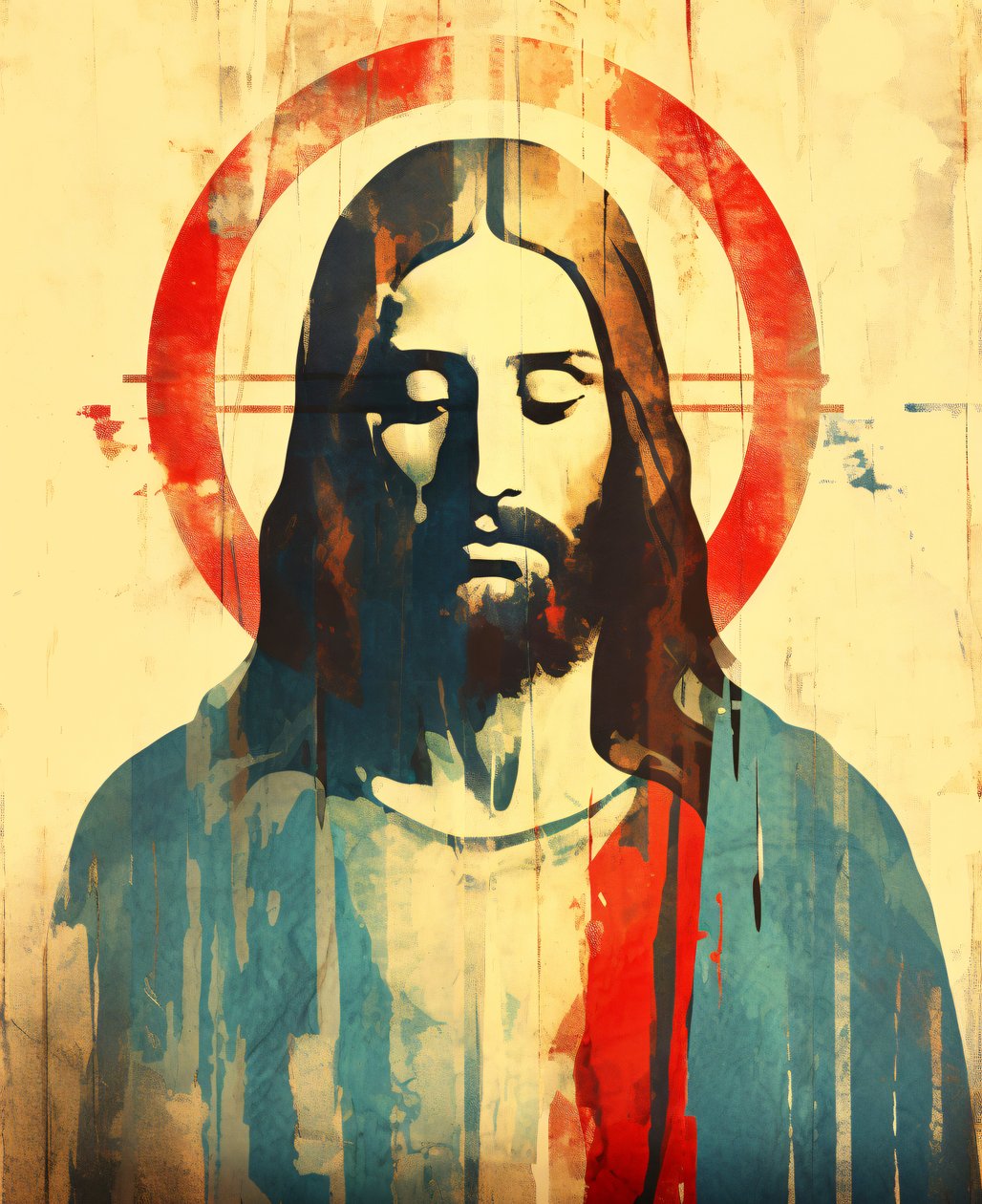 Kristillinen uskonnollinen hahmo Jeesus Kristus, boho tyyli, seinätaide sisustus  kankaalle tulosteet tekijältä F. Abderrahim