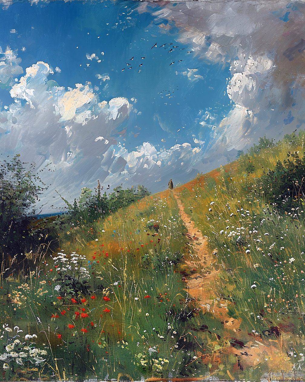 Maisema Rolling Countryside, seinätaide sisustus  kankaalle tulosteita tekijältä F. Abderrahim