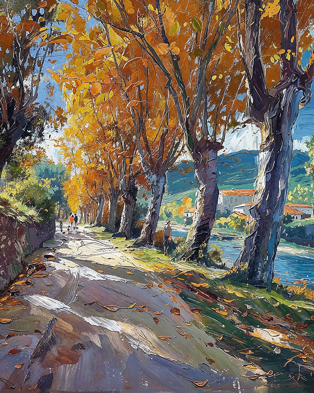 Maa kävelytie metsän läpi, impressionistinen maisema tekijältä F. Abderrahim