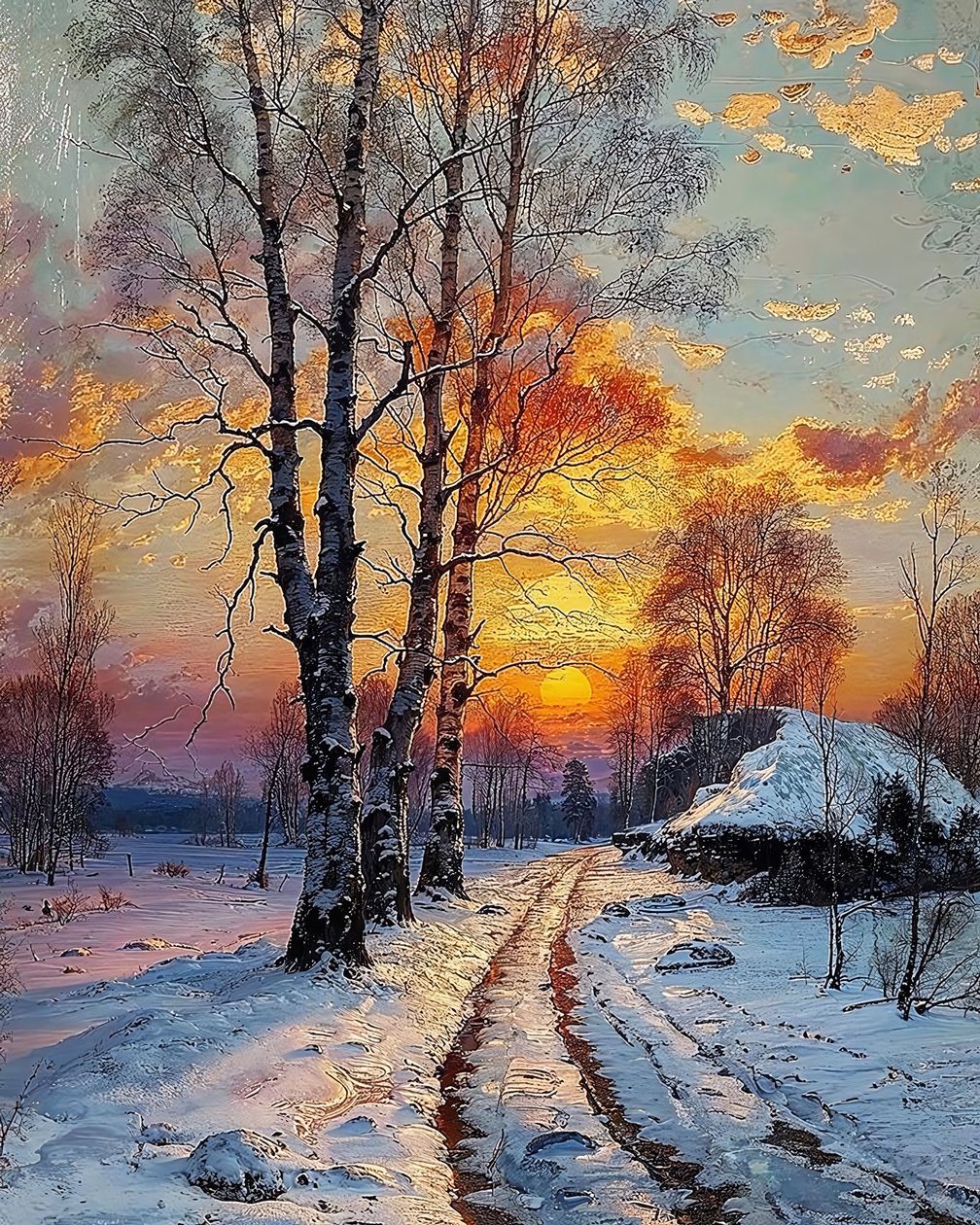 Maisema talvipäivänä lumen peitossa, Seinä Koriste Myytävänä tekijältä F. Abderrahim