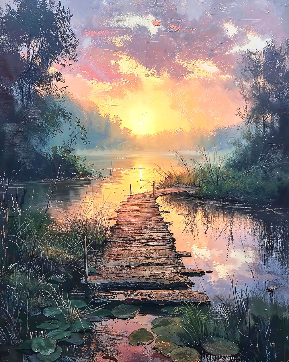 Kaunis maisema auringonnousussa, kankaalle seinän koristeluun Abstrakti Art tekijältä F. Abderrahim
