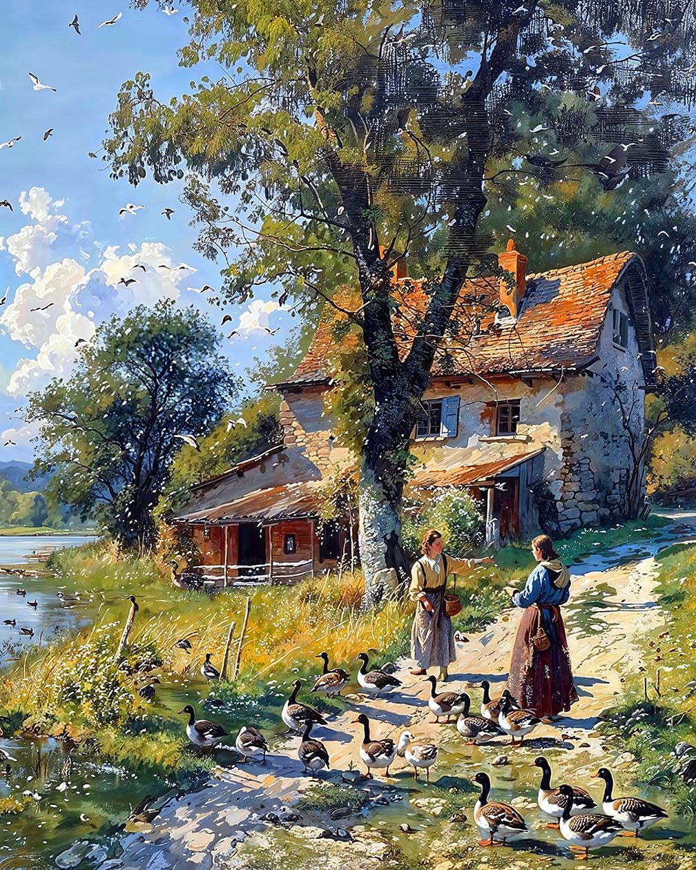 country girl takes care of a parvi ankkoja, Seinä Koriste Myytävänä tekijältä F. Abderrahim