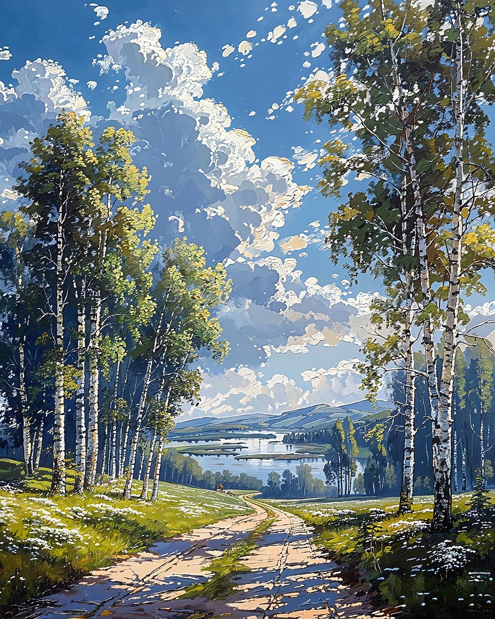 Suuri syksy maisema puut öljymaalaus impressionistinen maalaus tekijältä F. Abderrahim