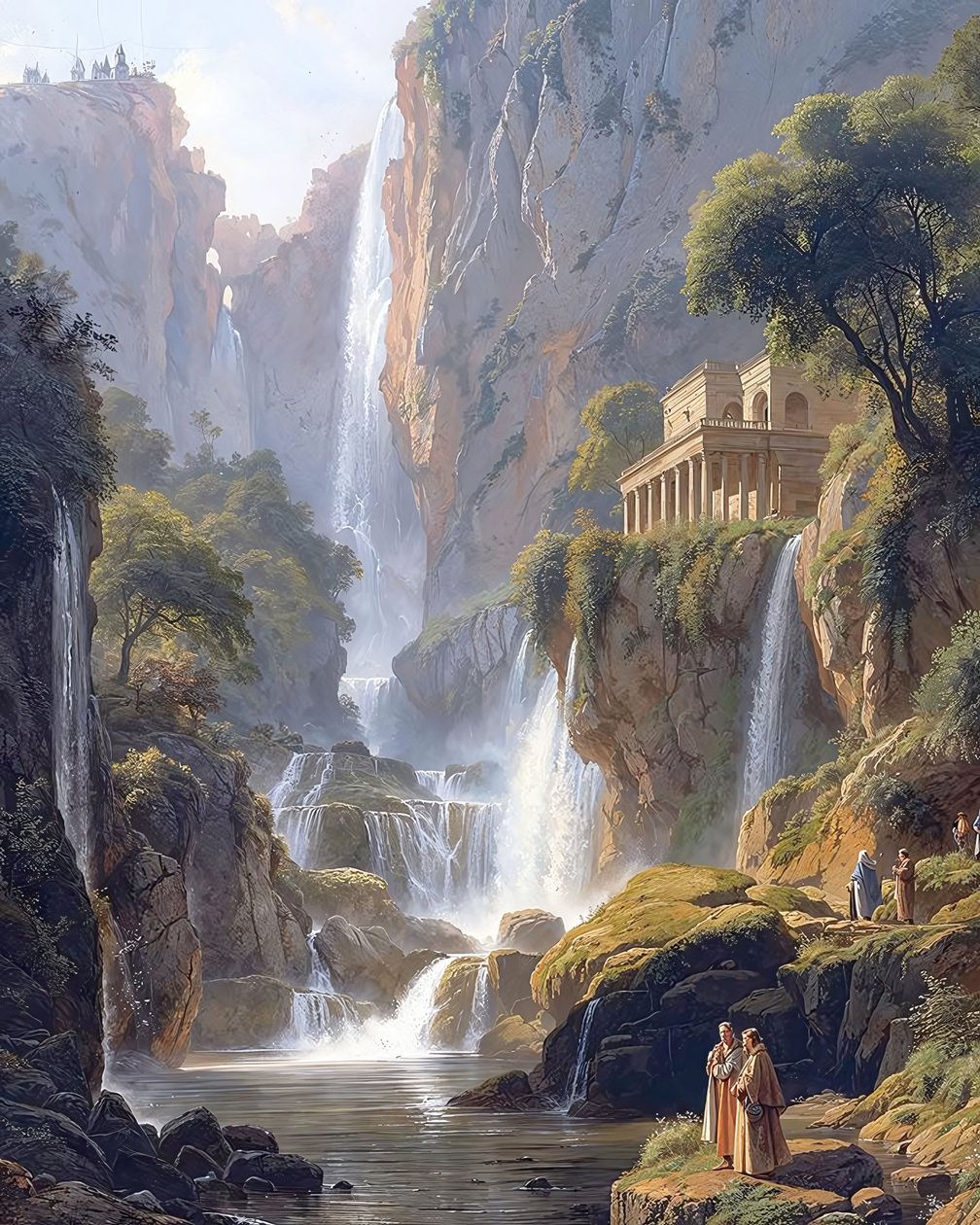 Kaunis maisema vesiputouksella, kankaalle seinän koristeluun Seascapes tekijältä F. Abderrahim
