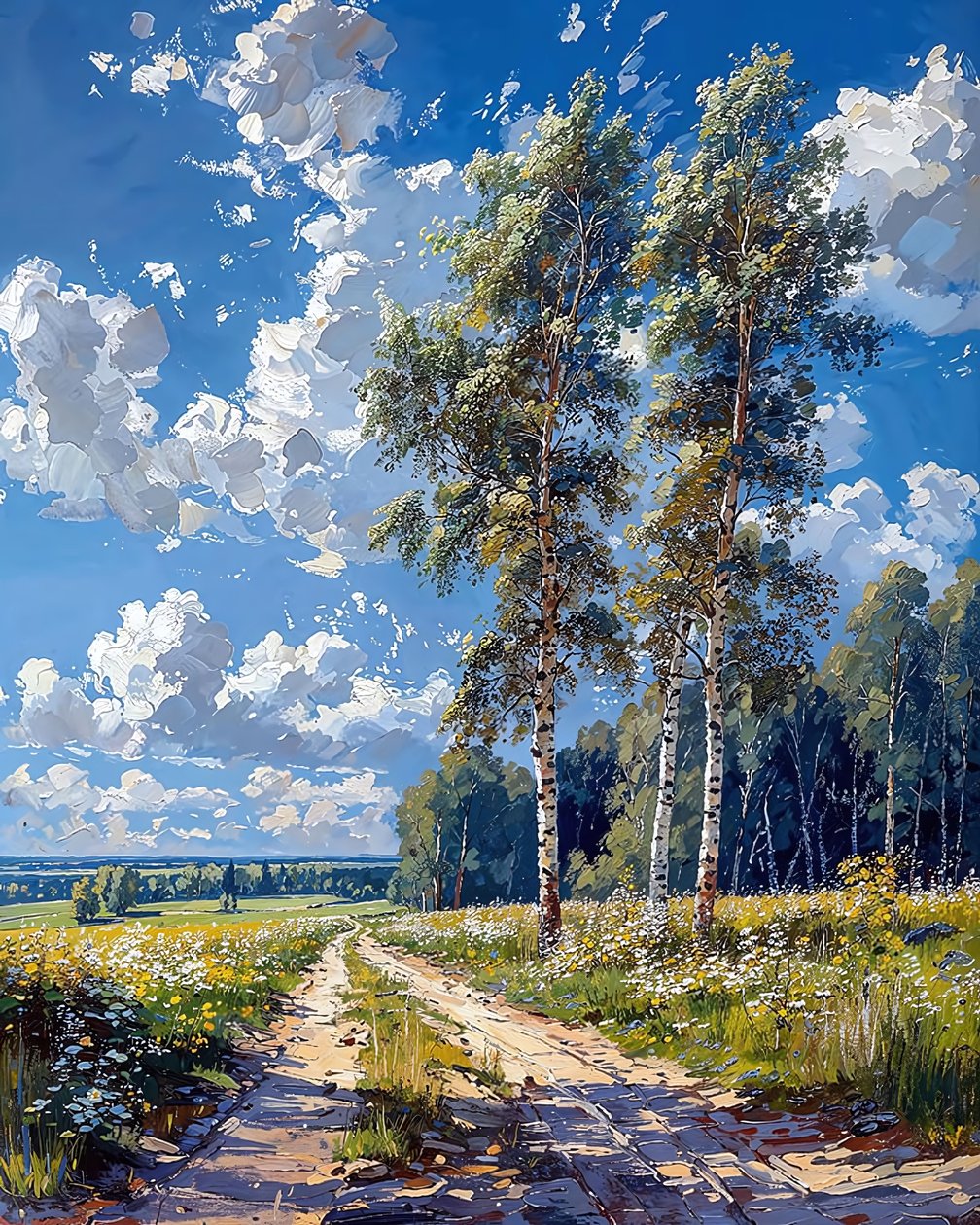 Koivumetsä aurinkoisena päivänä, seinäkoriste mihin tahansa huoneeseen tekijältä F. Abderrahim