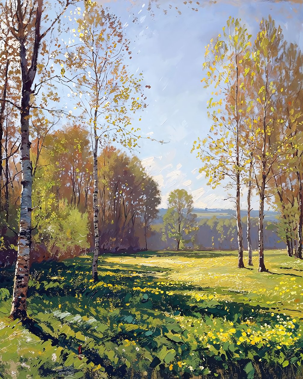 Maisema aurinkoisena kevätpäivänä, Halvat seinäkoristeet myytävänä tekijältä F. Abderrahim
