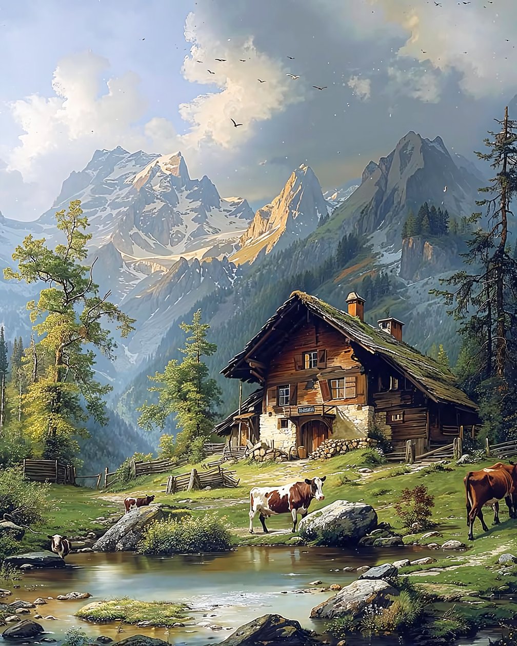 Kaunis maisema syksyllä, kankaalle Wall Decoration Wildlife Art tekijältä F. Abderrahim