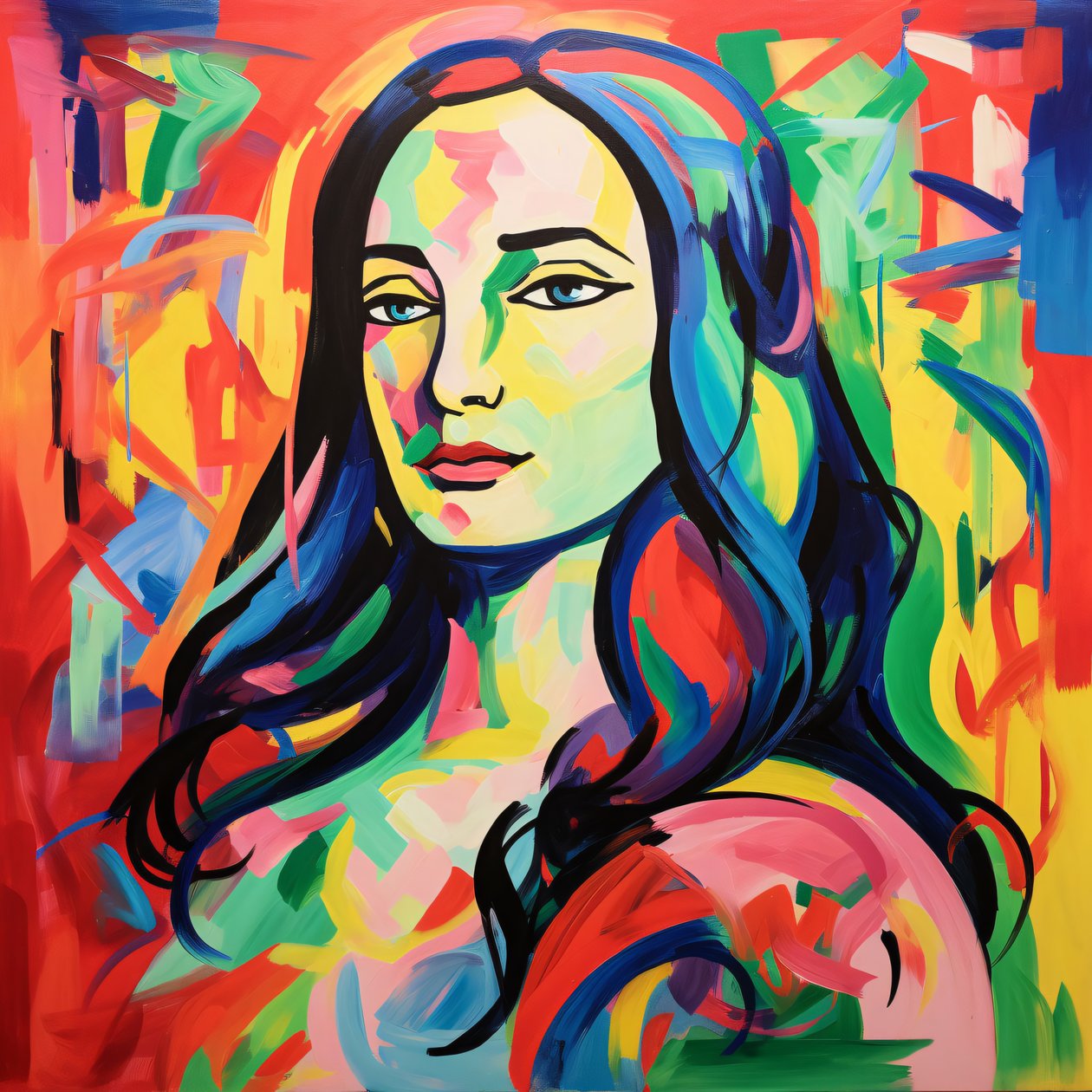 Mona Lisa Henri Matissen fauvistisessa tyylissä, kankaalle  kehystetty seinäkoristeeksi tekijältä F. Abderrahim