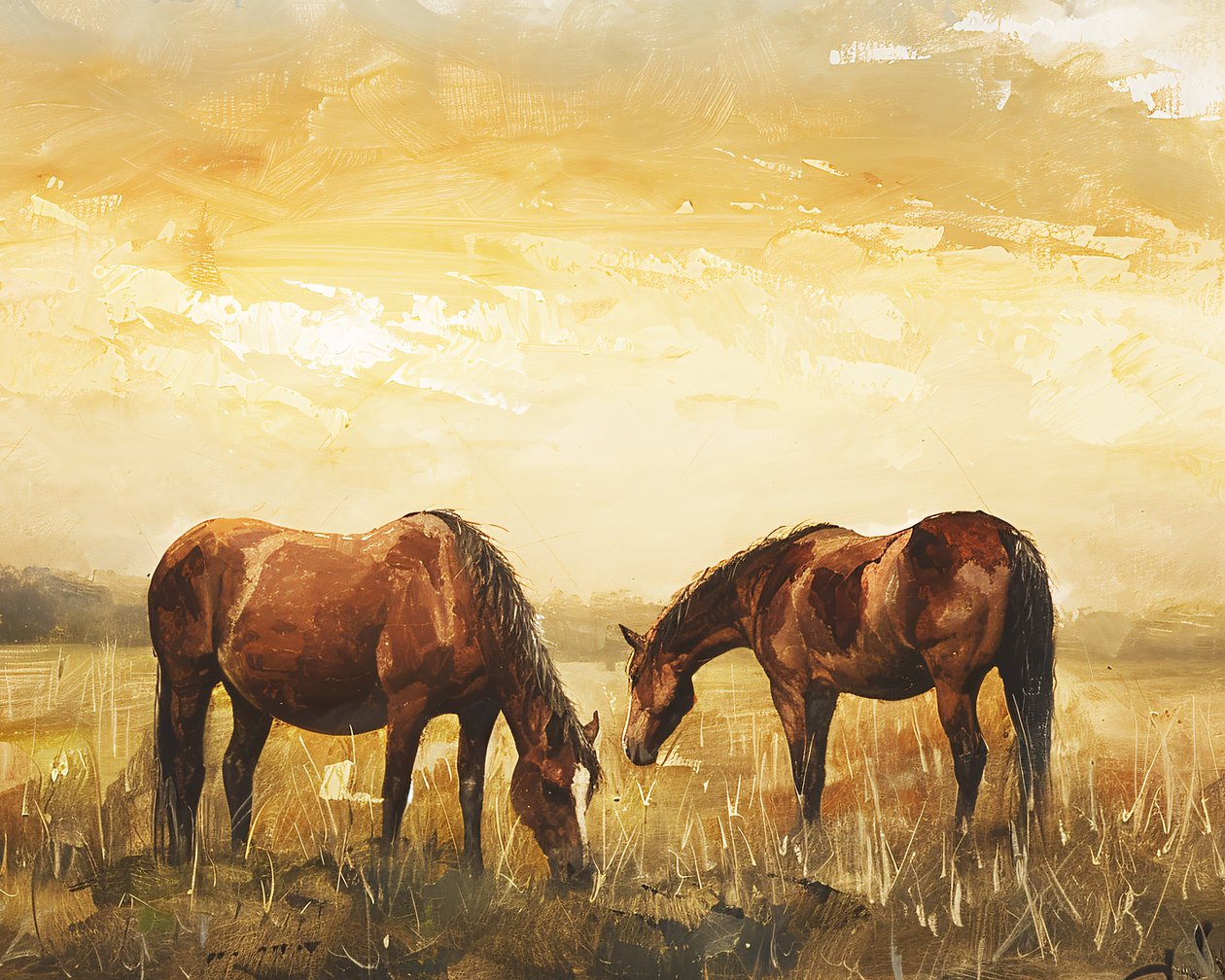 Villihevoset auringonlaskussa kankaalle seinäkoriste, Canvas  kehystetty seinäkoristeen tekijältä F. Abderrahim