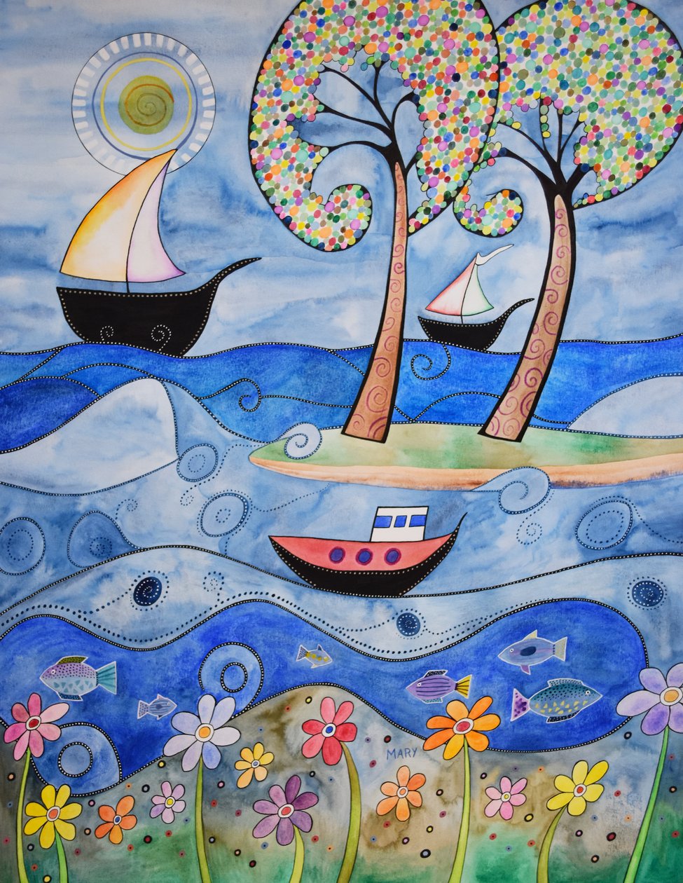 meren rannalla tekijältä Marys Watercolors
